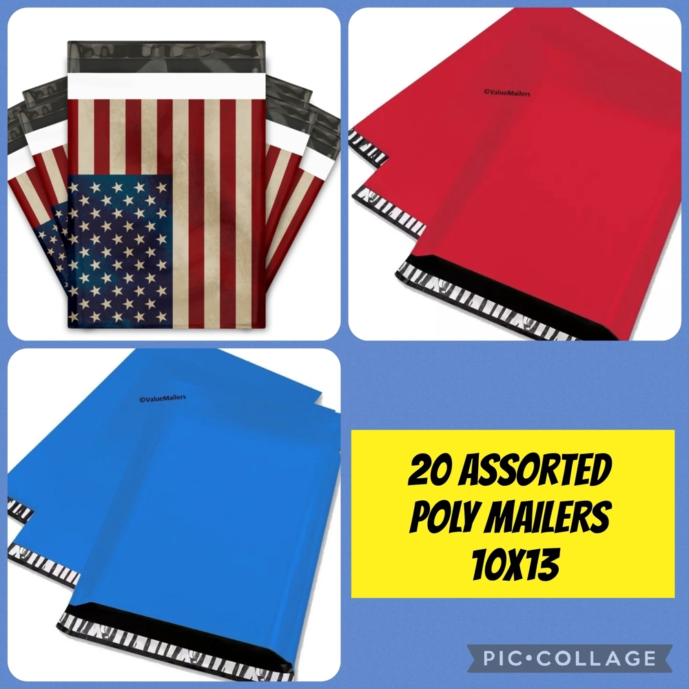 20 Red and Blue Poly Mailers for Office Shipping Supplies